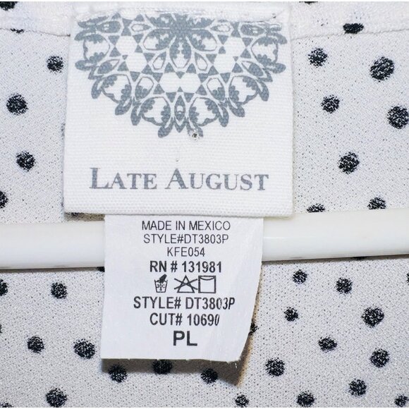 Late August White & Black Polka Dot Button-Up Blouse V-Neck Short Sleeve Tie Fro - Picture 2 of 2